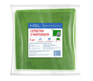 Салфетки из микрофибры универсальные, зелёные, 30*30 ТМ HSL Professional, 5 шт. 1500001526 фото