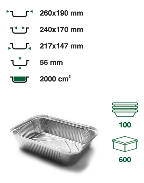 Aluminum container R64L 260x190x56mm, 100pcs