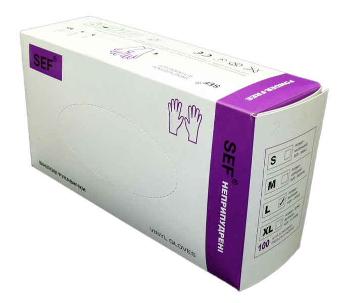 Vinyl gloves SEF non-sterile examination powder-free 100pcs/pack, size XL